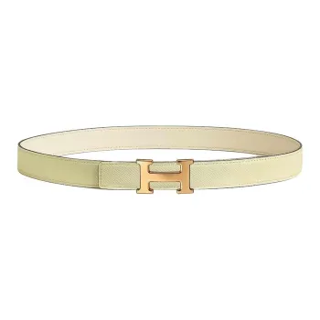 HERMES Calfskin Leather Belts Women's Beige Yellow Width 2.4cm