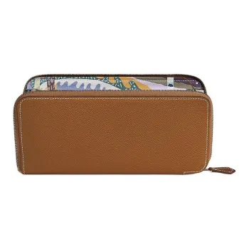 HERMES Silk'In Epsom With Barenia Calfskin Wallet Women's Gold With Black Chestnut