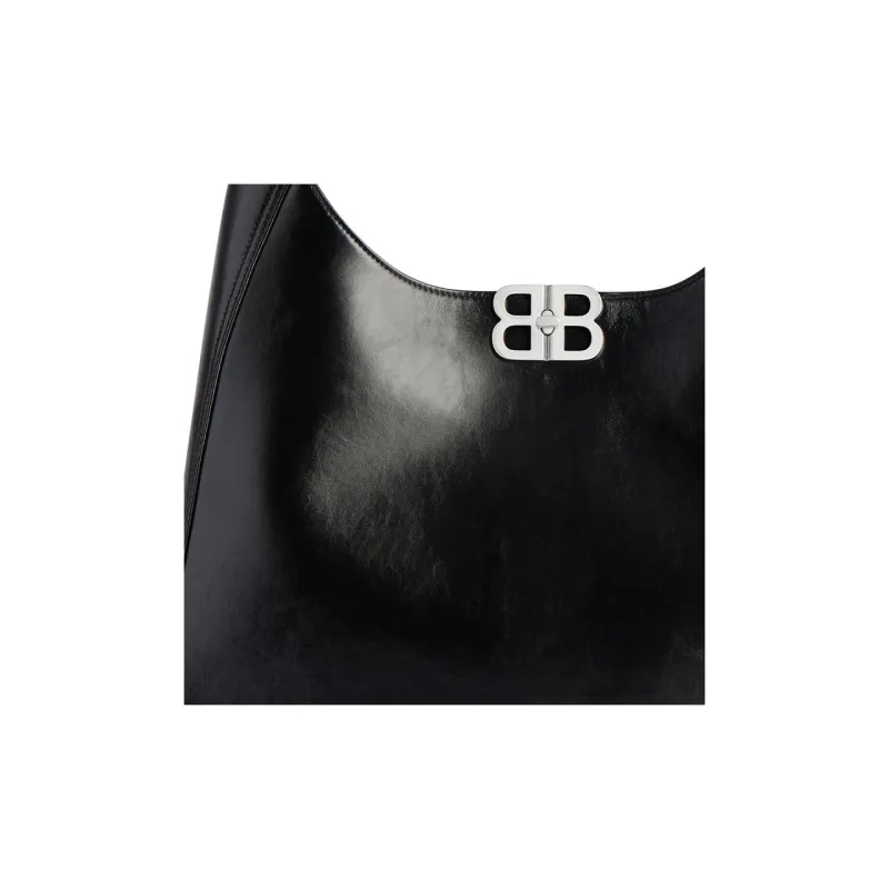 Balenciaga BB SOFT Cow Leather Handbag, Shoulder Bag Medium Size Women's Black-4