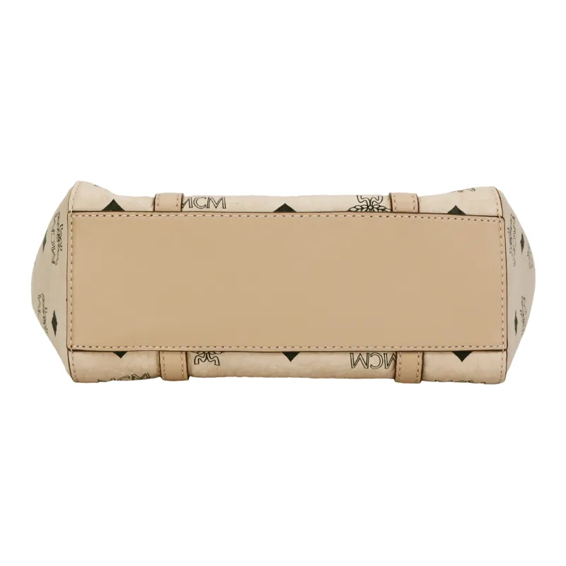 MCM Coated Canvas With Nappa Leather Trim Tote Bag, Crossbody Bag, Shopping Bag, Handbag Mini Unisex Beige-4