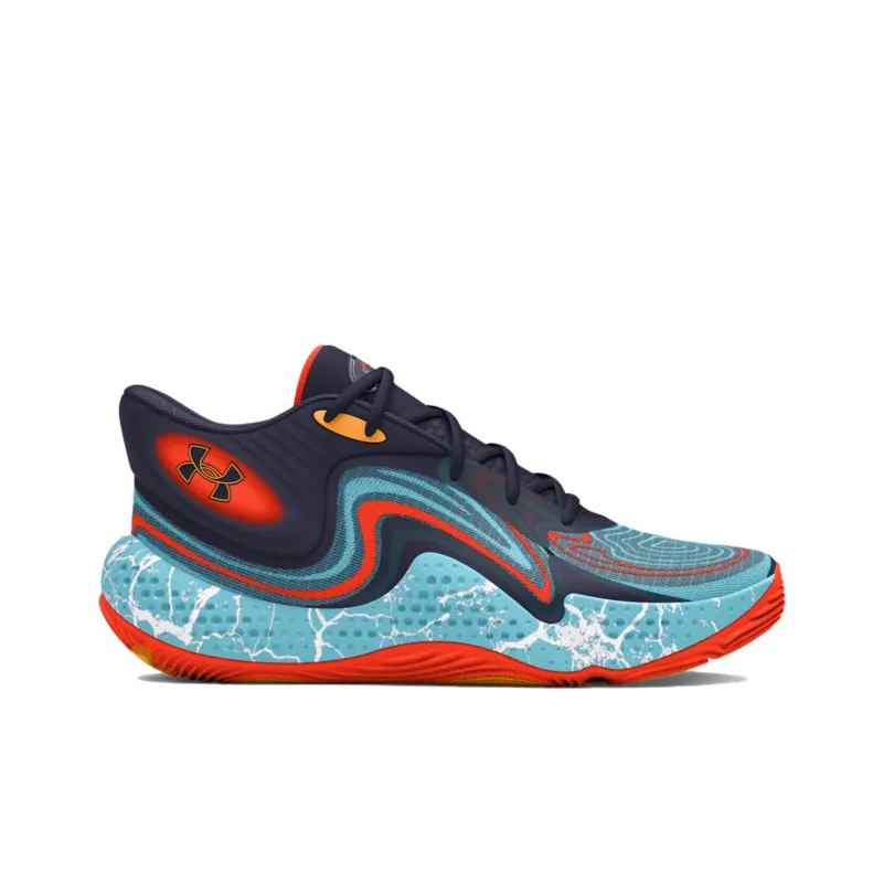 Under Armour Spawn 6 Abrasion Resistant Slip Resistant Shock Absorbers Mid Top Basketball Shoes Unisex Black Blue-1