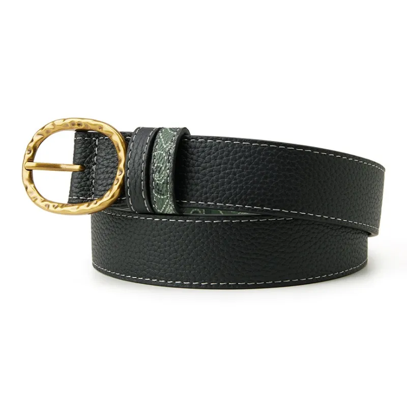 PIERRE CARDIN Cow Head Leather Genuine Leather Belt Women's Black/Green 2.9cm-1