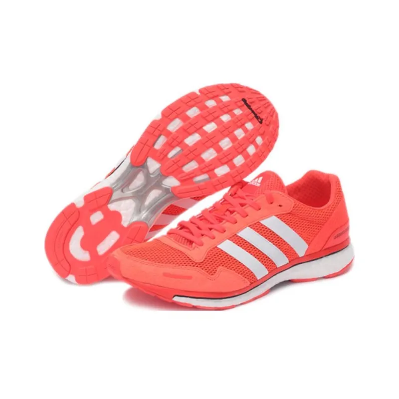Adidas Adizero Adios SMC Anti-Slip Wear-Resistant Low-Top Running Shoes Unisex Fluorescent Red-3