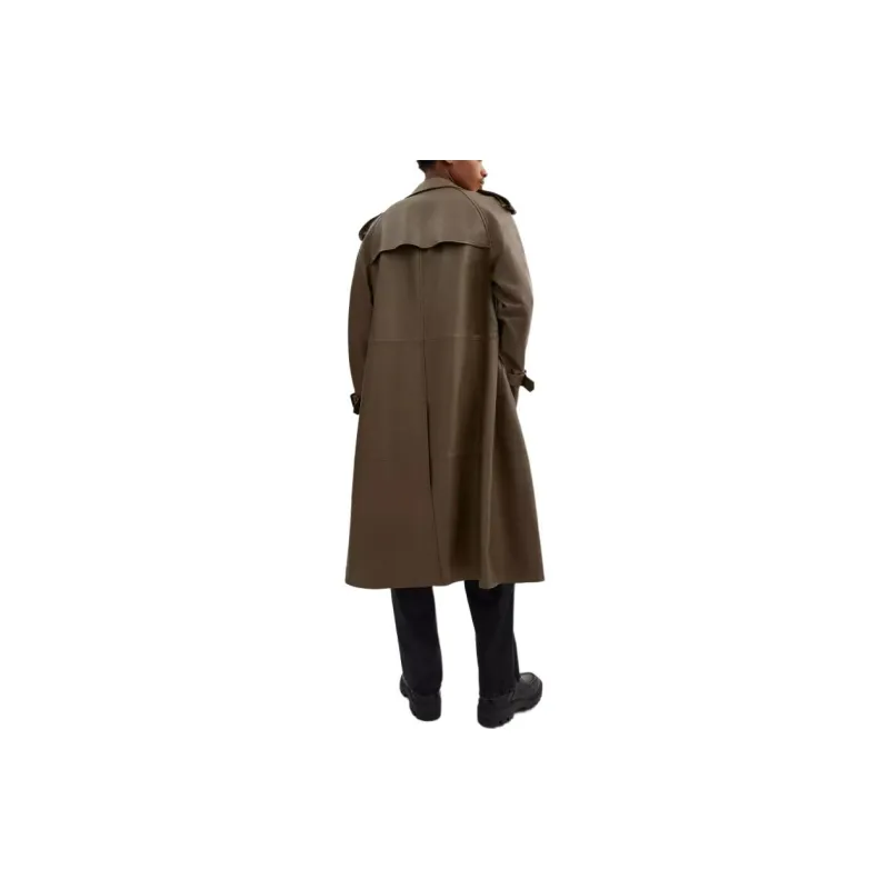 COACH Leather Trench Coat Men's Dark Olive-2