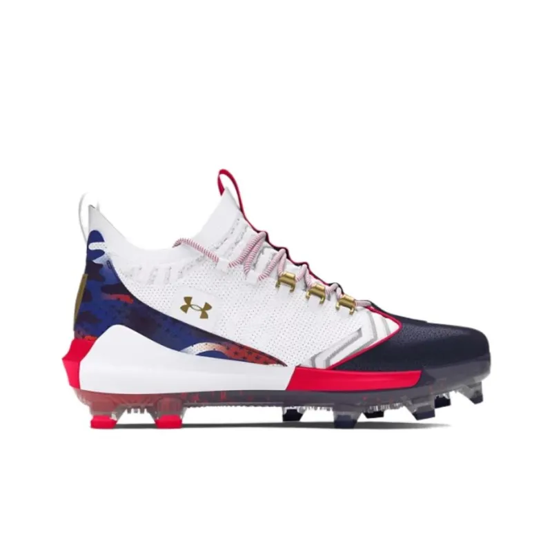Under Armour Anti Slip Wear Resistant Mid Top Baseball Shoes Men's White Blue-1