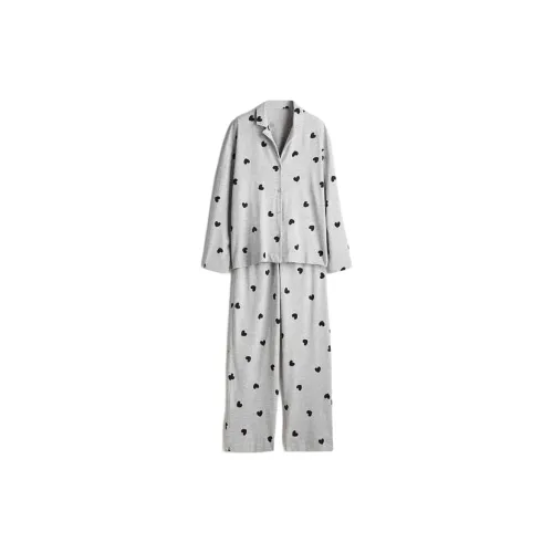 H&M Pajama Set Women's Mixed Light Gray/Heart-Shaped