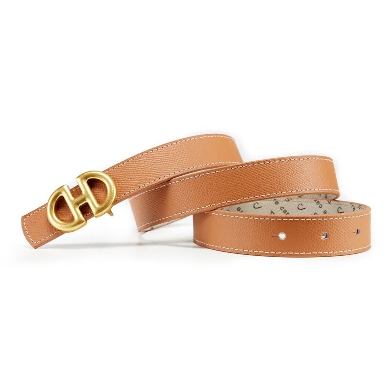 PIERRE CARDIN Cow Leather Belts Women's Yellow Brown 2.4cm-3