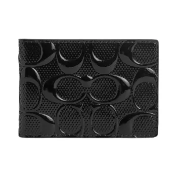 COACH Compact Patent Leather Wallet Mini Women's Black