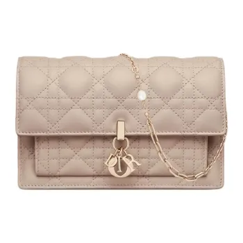 DIOR Lambskin Shoulder Bag, Crossbody Bag Women's Pink Beige
