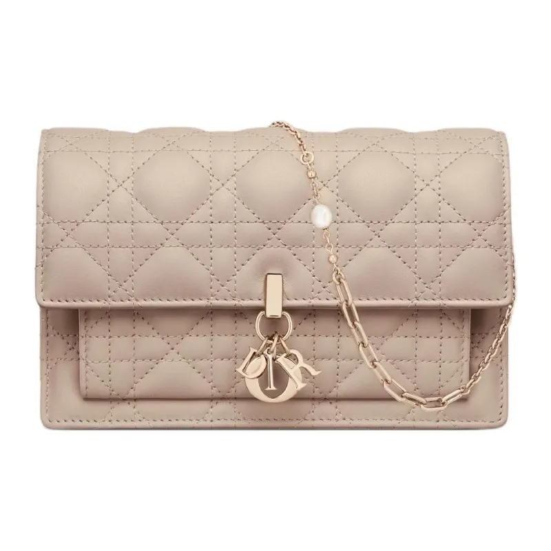 DIOR Lambskin Shoulder Bag, Crossbody Bag Women's Pink Beige-0