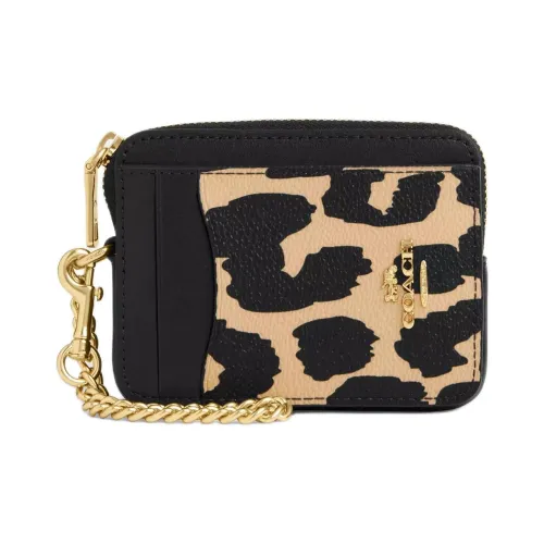 COACH Chain Card Holders Leopard Multicolor