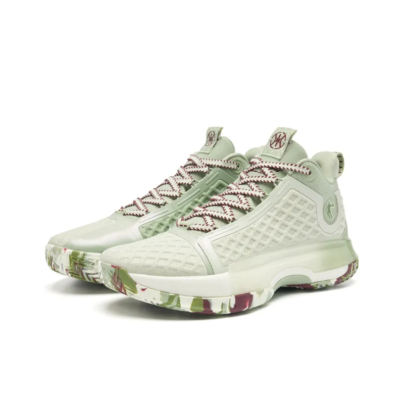 QIAODAN Battle Of The 7th Basketball Shoes Men Mid Top Gray Pea Green-2