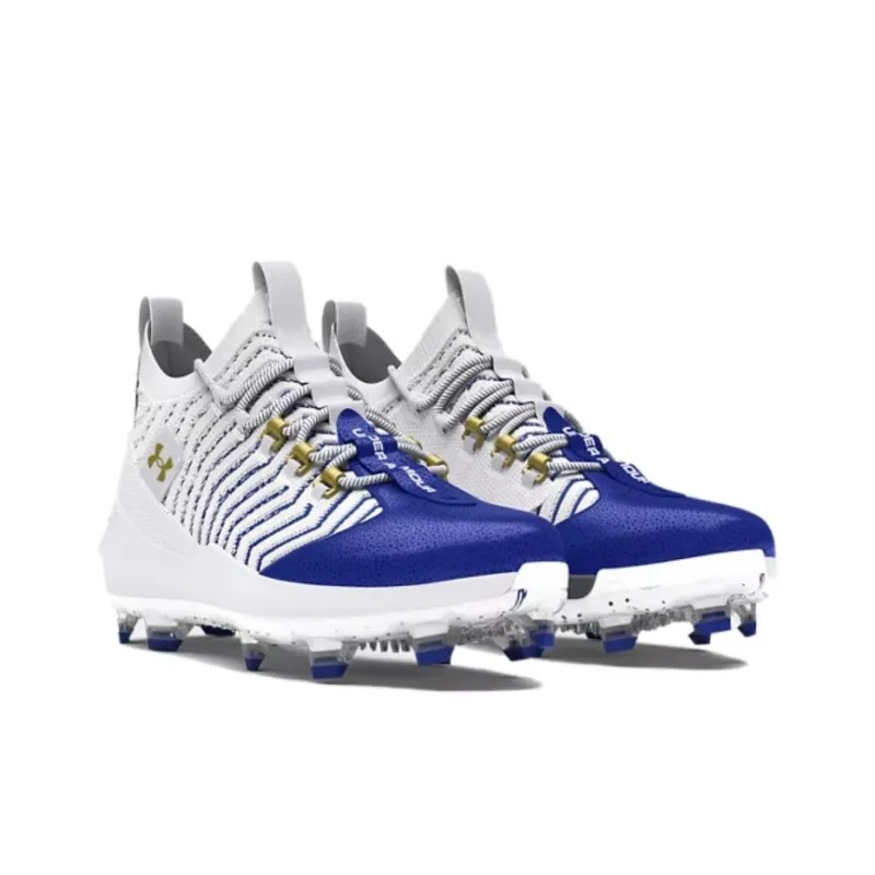 Under Armour Harper Anti Slip Wear Resistant Mid Top Baseball Shoes Men's White-1