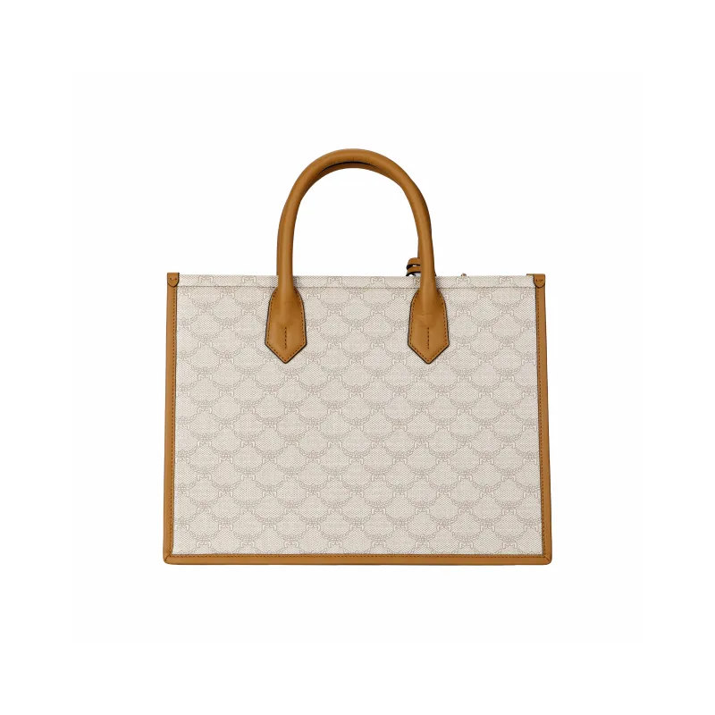 MCM Canvas With Nappa Leather Tote Bag Shopping Bag Shoulder Bag Crossbody Bag Handbag Medium Size Women's Beige-2