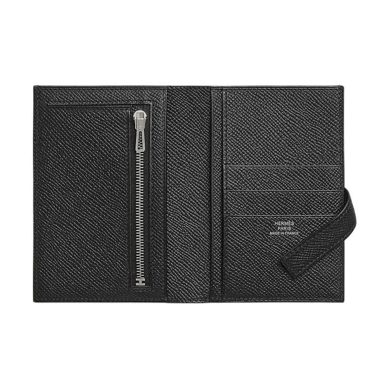HERMES H Passant Epsom Leather Wallet Women's Black-1