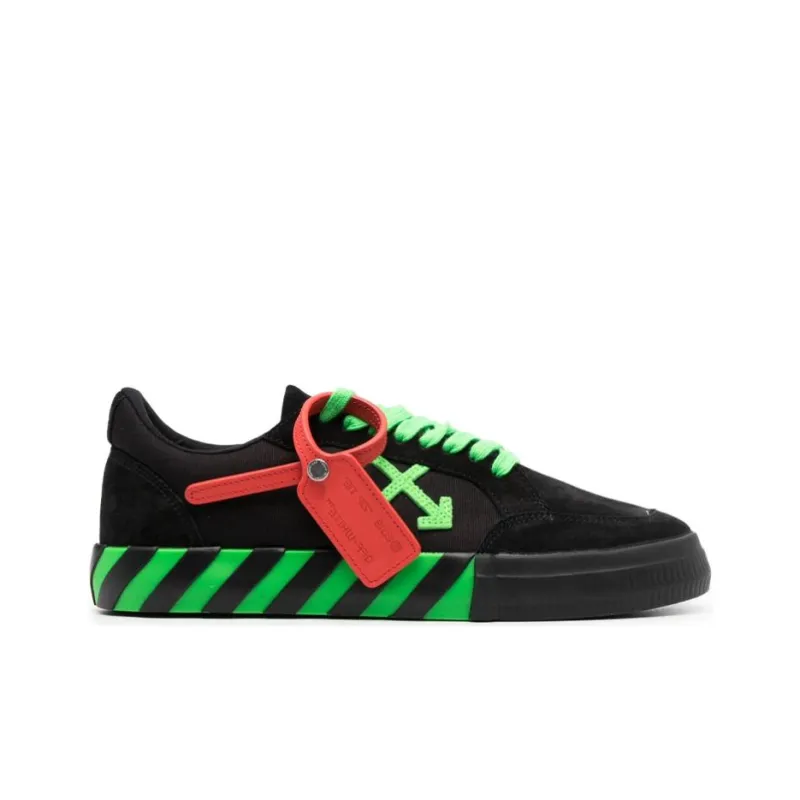 OFF WHITE Vulcanized Low Top Stylish Skateboarding Shoes Men's Black Green-1