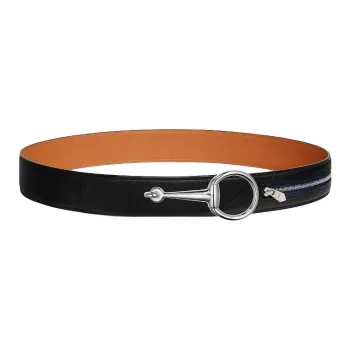 HERMES Calfskin Leather Belts Men's Black Brown Width: 3.8CM