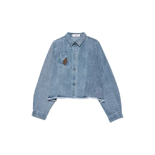 MUGUOGUOMU Cropped Coats Women's Light Blue Denim