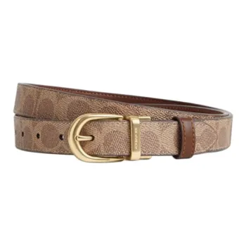 COACH Coated Canvas Leather Belts Unisex Gold/Tan/Brown Width  2.5cm