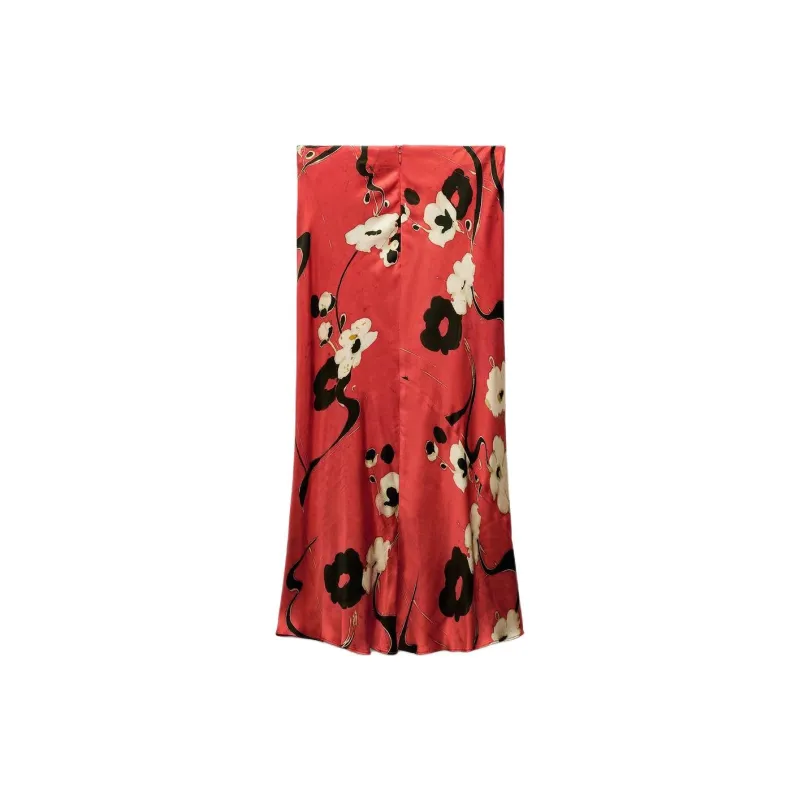 ZARA ZW Series Casual Long Skirts Women's Red-1