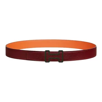HERMES Calfskin Leather Belts Unisex Burgundy Width: 3.2CM