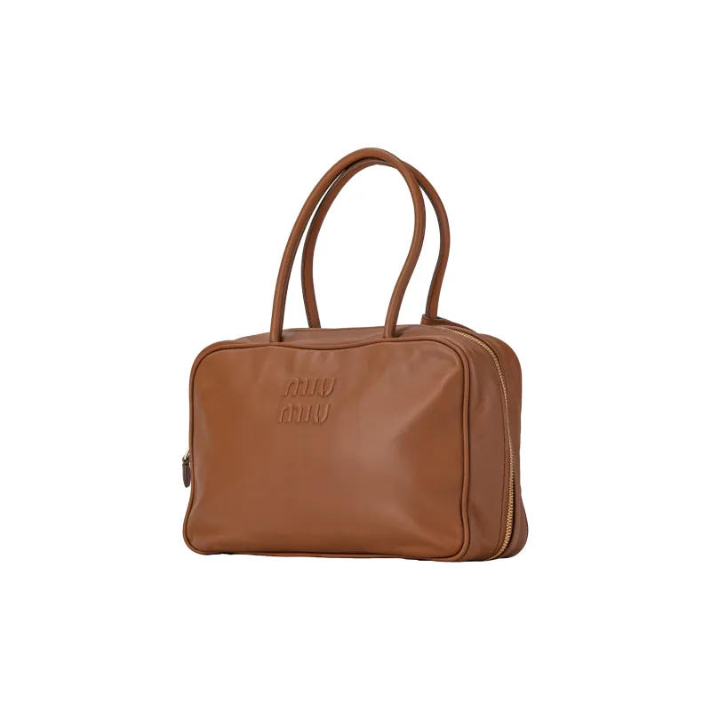 MIU MIU Beau Calfskin Bowling Bag Shoulder Bag Handbag Large Size Women's Cognac-2