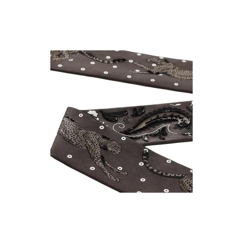 HERMES Mulberry Silk Leather Silk Scarves Women's Cocoa-2