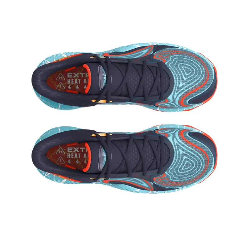Under Armour Spawn 6 Abrasion Resistant Slip Resistant Shock Absorbers Mid Top Basketball Shoes Unisex Black Blue-3
