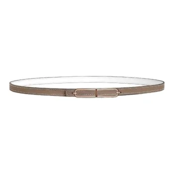 HERMES Metal Leather Belts Women's Taupe/White Width 1.3CM