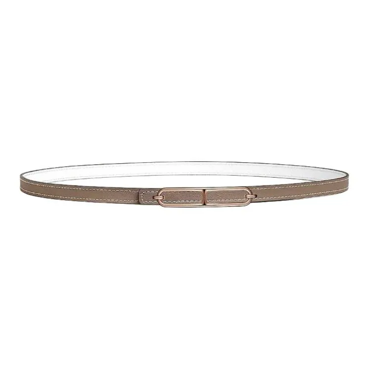 HERMES Metal Leather Belts Women's Taupe/White Width 1.3CM-0