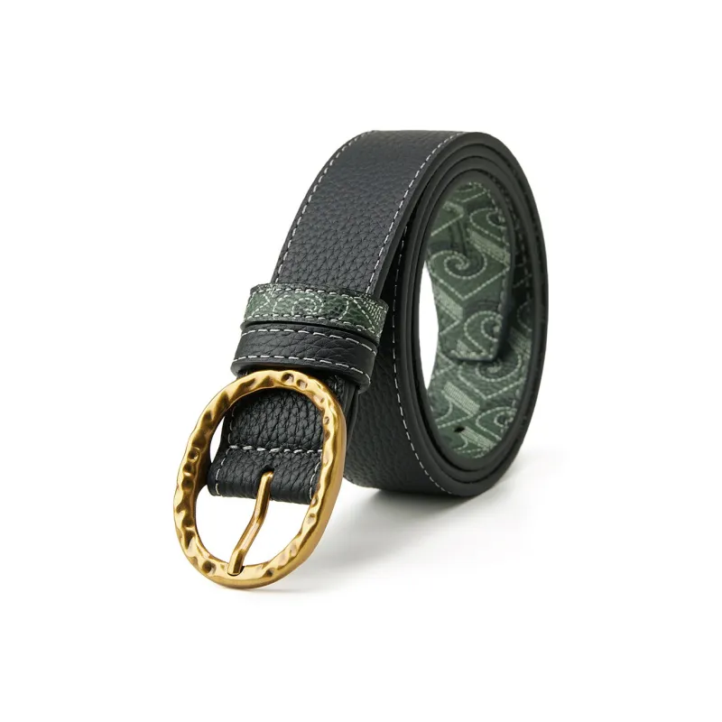 PIERRE CARDIN Cow Head Leather Genuine Leather Belt Women's Black/Green 2.9cm-0