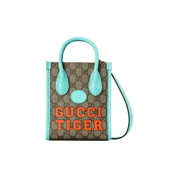 GUCCI Leather Tote Bag Shopping Bag Shoulder Bag Crossbody Bag Handbag Mini Unisex Ebony/Light Blue