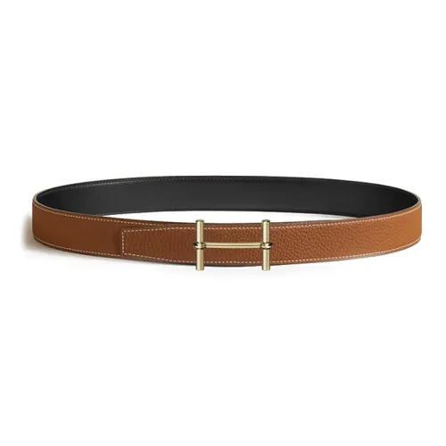 HERMES Calfskin Metal Leather Belts Women's Black/Brown Width: 3.2CM