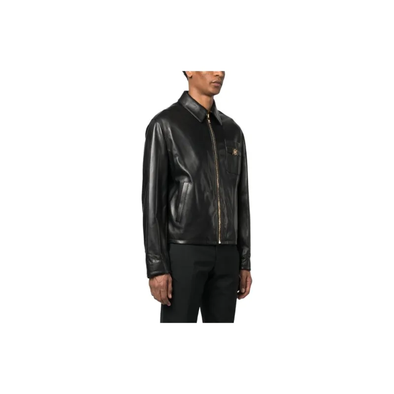 VERSACE Zip-Up Leather Jacket-4