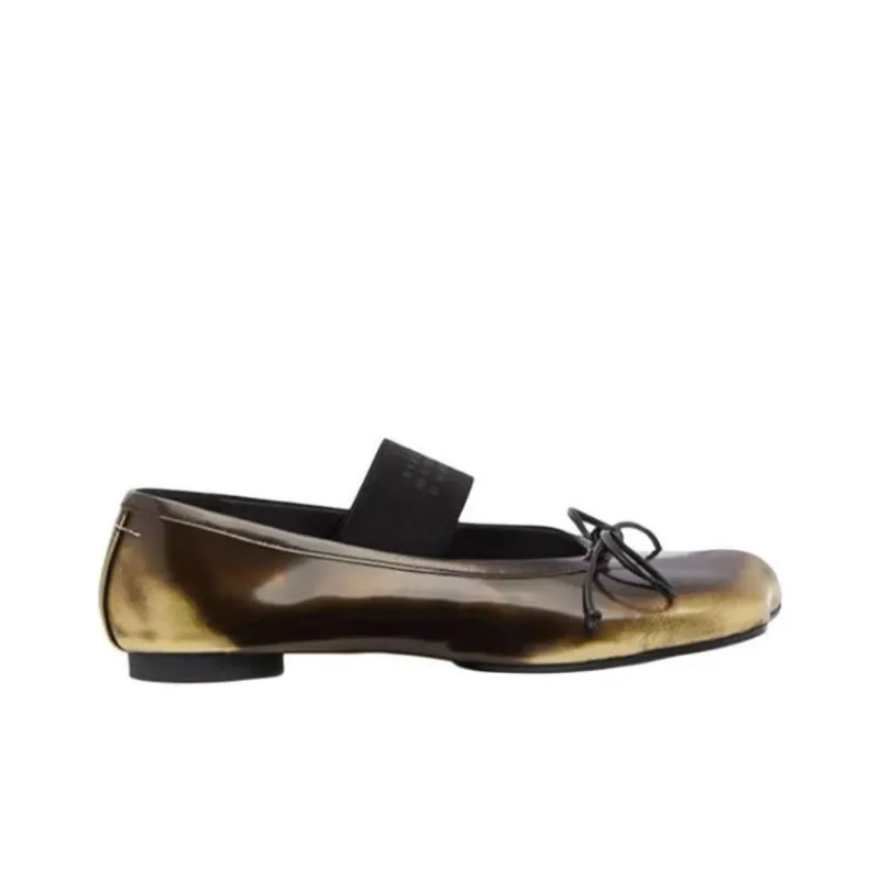 MM6 Maison Margiela Casual Single Shoes Women's Black Gold-1
