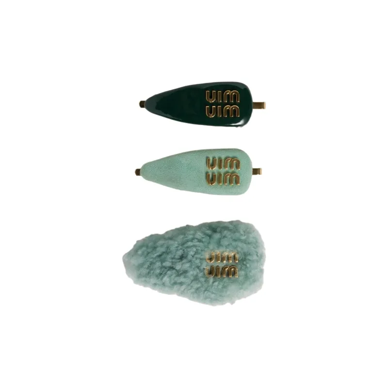 MIU MIU Leather Hair Clips Unisex Fir Green-2