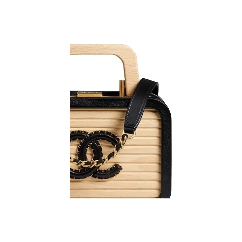 CHANEL With Sheepskin Coin Purse Storage Box Unisex Black With Beige-1