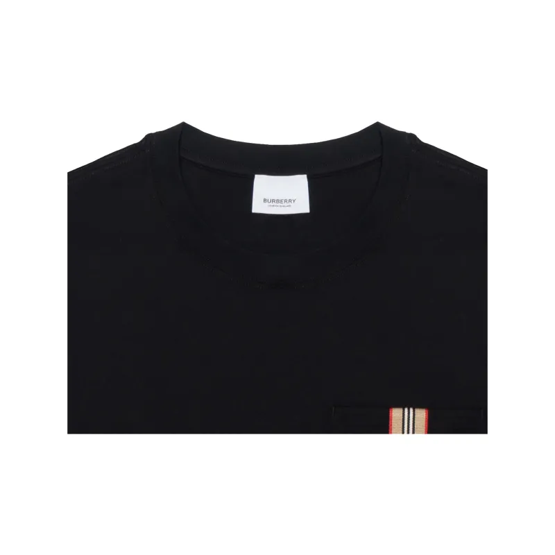 Burberry Stripe Trim Pocket Cotton T shirt-14