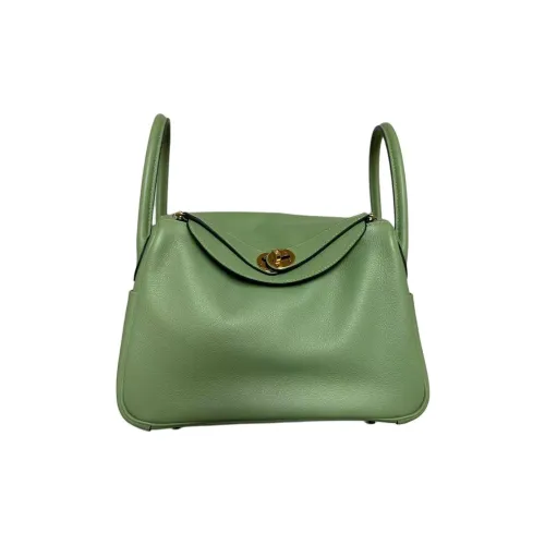 HERMES Lindy Evercolor Leather Crossbody One Shoulder Handbags Women's 3I Vert Criquet Avocado Green/Cricket Green