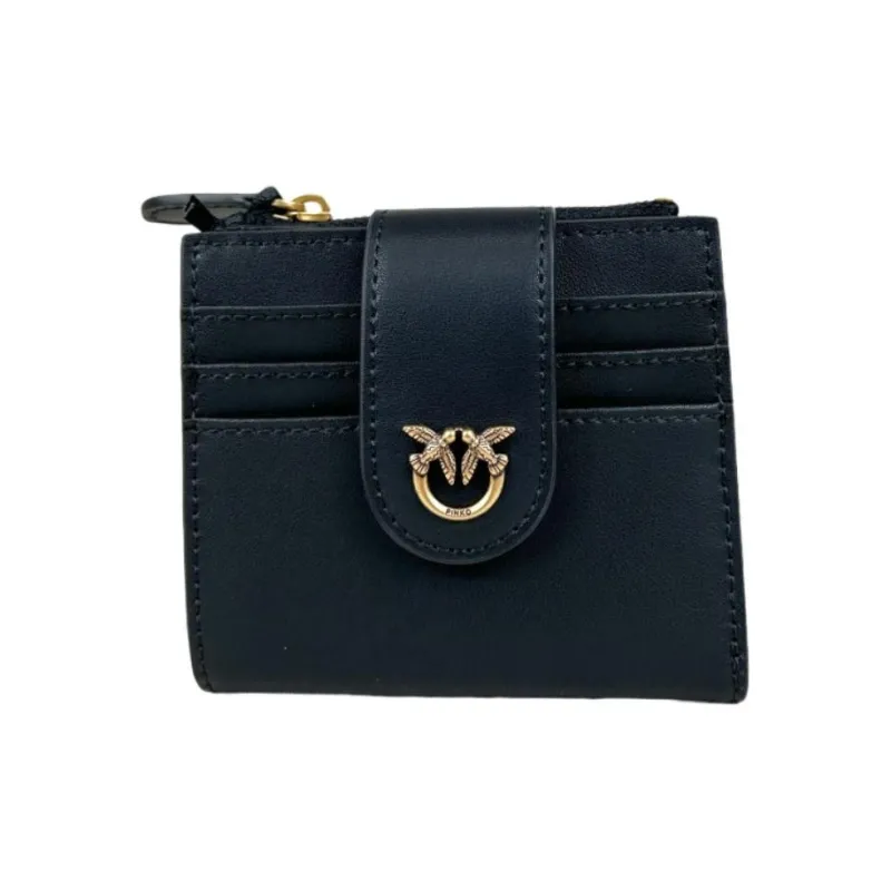 PINKO Calfskin Card Clip Wallets Women's Black-0
