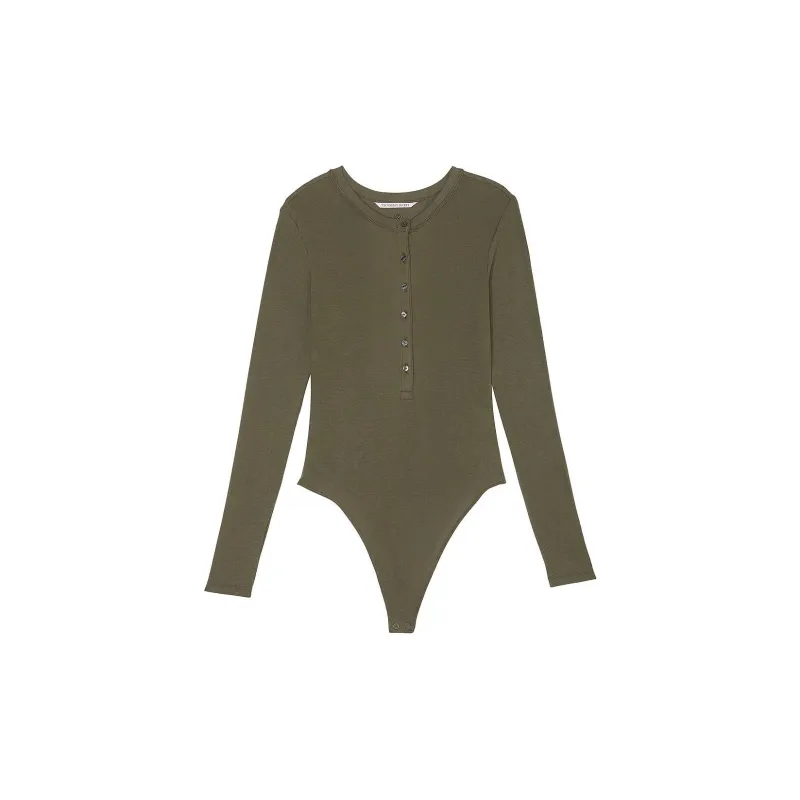 Victoria's Secret Ribbed Modal Henle Y Thong Bodysuit / Green Bodysuits Women's Green-0