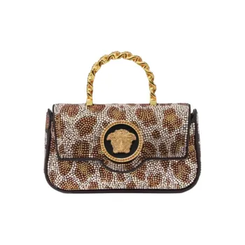 VERSACE La Medusa Viscose Shoulder Bag Crossbody Bag Handbag Mini Women's Black & Gold