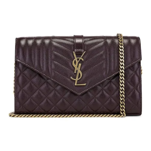 SAINT LAURENT Leather Shoulder Bag Women's Red Brown