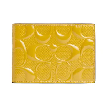 COACH Compact Patent Leather Wallet Mini Women's Yellow
