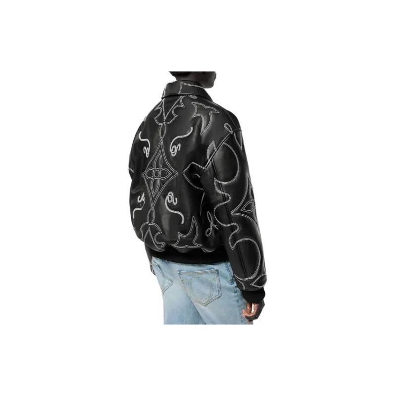 LOUIS VUITTON Embroidered Leather Bomber Jacket-4