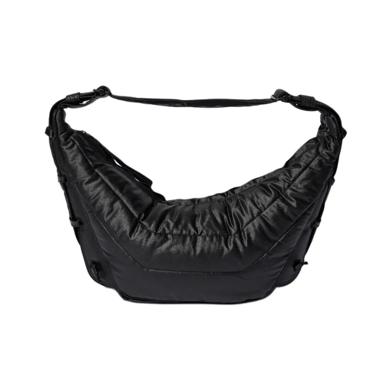 Lemaire Cotton One Shoulder Handbag Small Size Unisex Gray Black-5