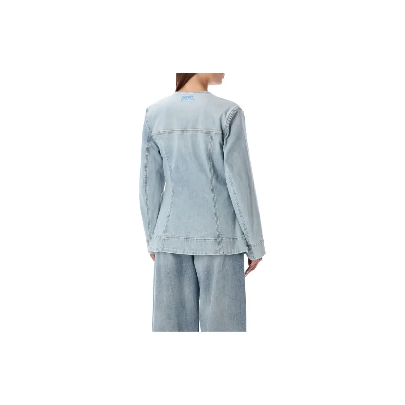 GANNI Fitted Denim Blazer-4