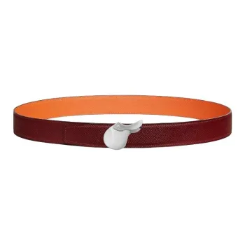 HERMES Calfskin Leather Belts Unisex Red Orange Width 3.3cm