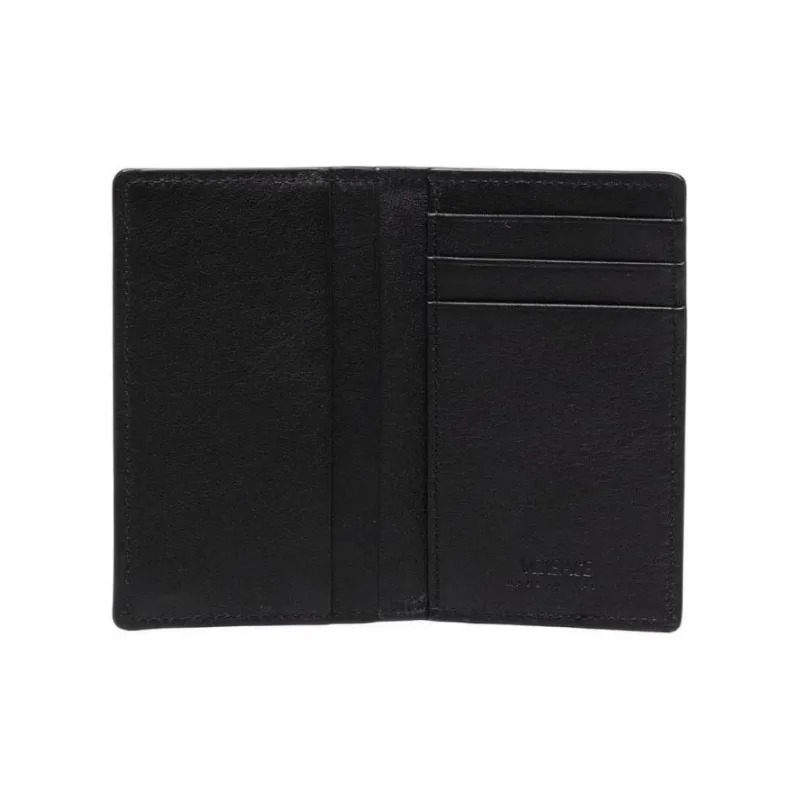 VERSACE Grained Calfskin Card Clip Card Holder Wallets Men's Black-2