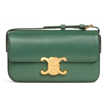 CELINE Triomphe Shiny Cow Leather Shoulder Bag, Handbag, Shoulder Bag Women's Candy Forest Green
